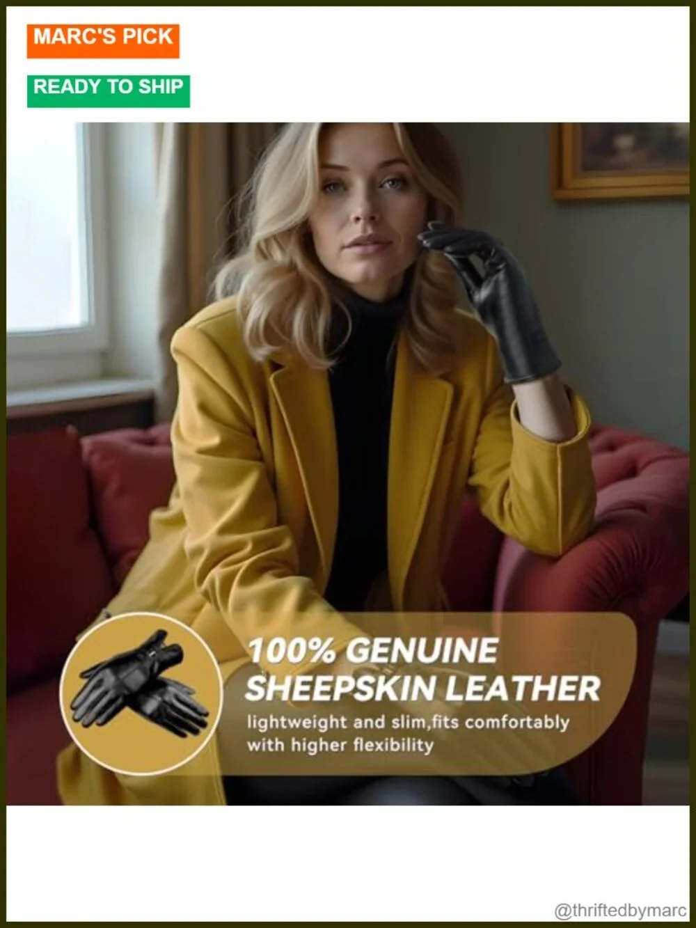 Genuine Sheepskin Leather Touchscreen Gloves for Women